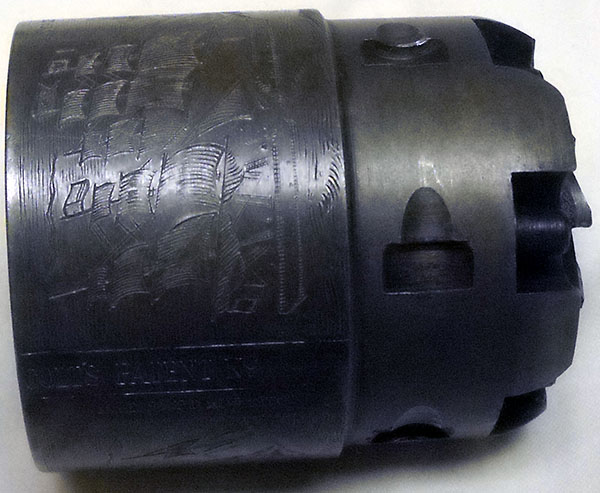 detail, side of Colt 1851 cylinder with index notches